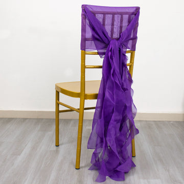 Elegant Purple Chiffon Curly Chair Sash