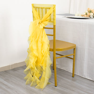 Create an Impressive Statement with Yellow Chiffon Curly Chair Sash