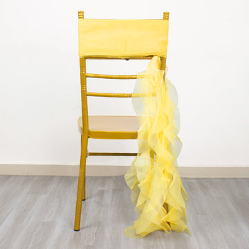 Embrace the Flair of Yellow Chiffon Curly Chair Sash