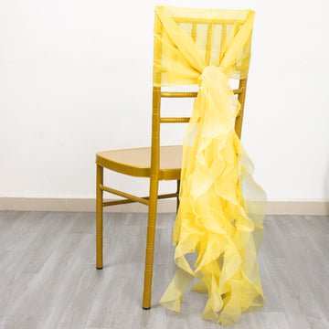 Add Elegance to Your Chairs with Yellow Chiffon Curly Chair Sash