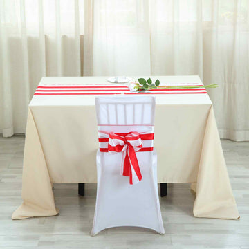 Create a Striking Look with Red and White Stripe Satin Chair Sashes