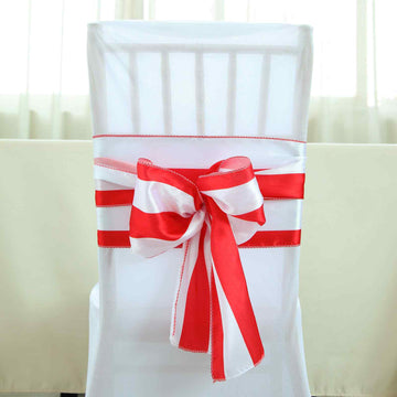 Add a Pop of Elegance with Red and White Stripe Satin Chair Sashes