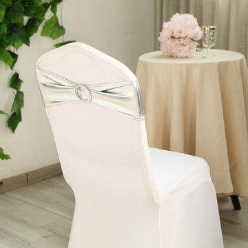 Event Décor Made Easy with Metallic Silver Spandex Chair Sashes