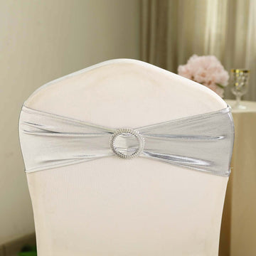 Add Elegance and Glamour with Metallic Silver Spandex Chair Sashes