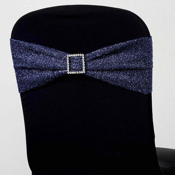 Durable and Easy-to-Maintain Navy Blue Metallic Shimmer Tinsel Spandex Chair Sashes