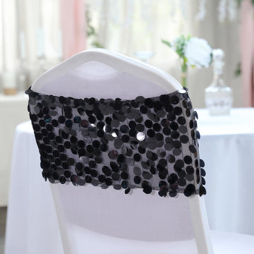 Black Big Payette Sequin Chair Sash Bands - Add Glamour to Your Event Decor
