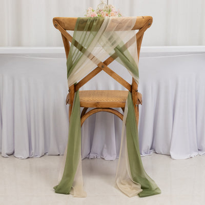 Chair with draped fabric in green and beige, styled for an elegant setting.