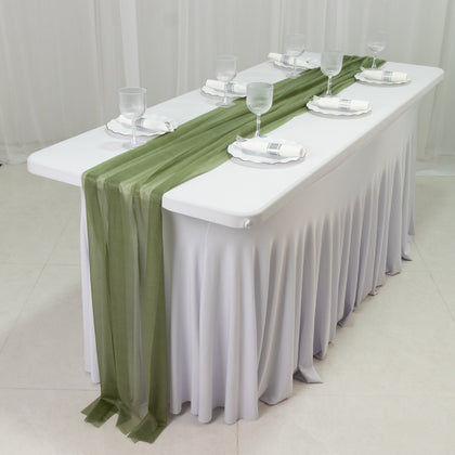 20-Pack Sheer Table Runners Dusty Sage Green, 9ft Long Sheer Drapes Table Decor, Wrinkle-Free