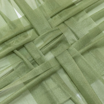 Sheer olive green fabric with a textured pattern.