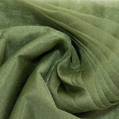 Textured olive green fabric with subtle shimmer and pleats.