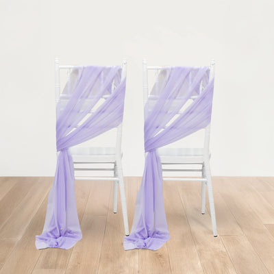Lavender chair sashes elegantly draped on white chairs