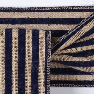 Create a Rustic and Chic Atmosphere with Natural Navy Blue Stripes Rustic Burlap Jute Chair Sash
