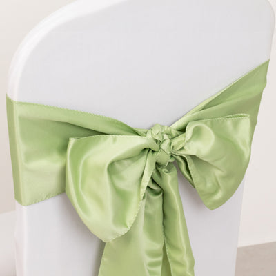 Green satin chair sash bow for event decor.