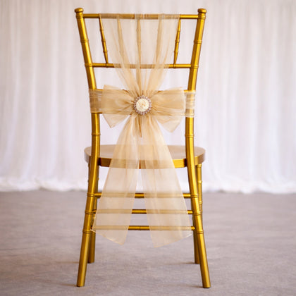 20 Pack Organza Chair Sashes 6"x108" Champagne – Reusable Sheer Wedding Chair Bows