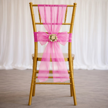 20 Pack Organza Chair Sashes 6"x108" Fuchsia – Reusable Sheer Wedding Chair Bows