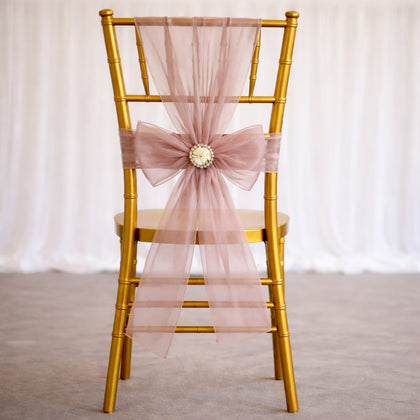 20 Pack Organza Chair Sashes 6"x108" Dusty Rose – Reusable Sheer Wedding Chair Bows