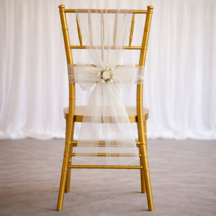 20 Pack Organza Chair Sashes 6"x108" White – Reusable Sheer Wedding Chair Bows