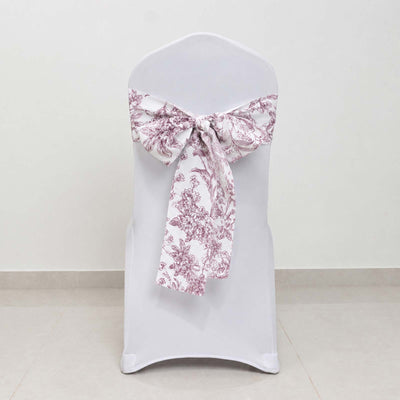 White chair cover with pink floral bow sash decoration