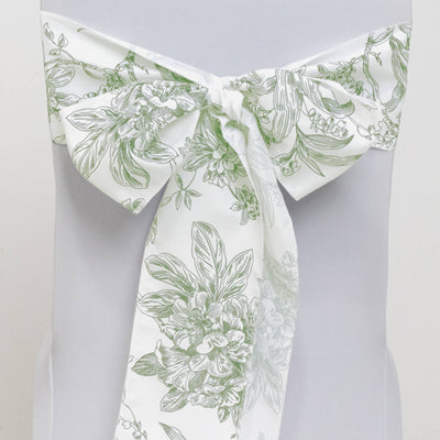 Floral patterned chair sash in green and white.