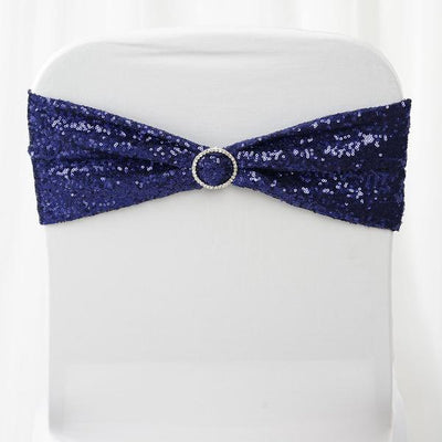 Navy sequin chair sash with rhinestone buckle