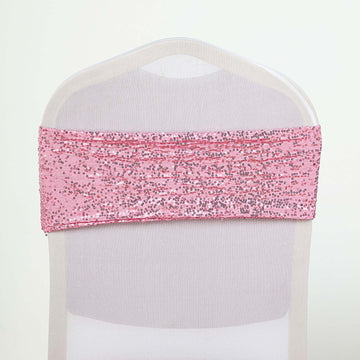 Pink Sequin Spandex Chair Sashes for Elegant Event Decor