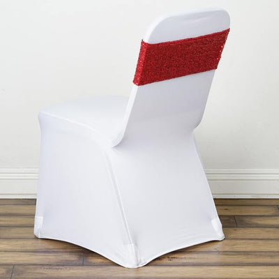 White chair cover with red sequin back detail