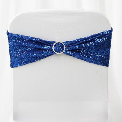 Blue sequin chair sash with rhinestone ring detail