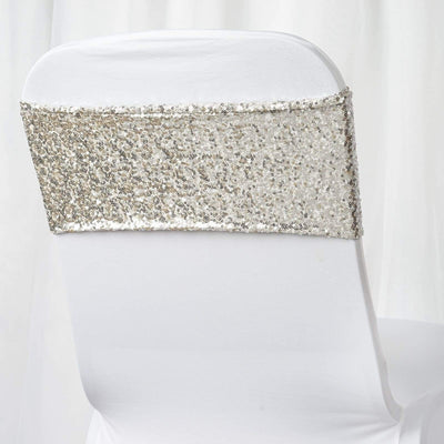 Elegant chair cover with sequined embellishment for special events.