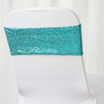 Turquoise sequin chair cover back for event decor