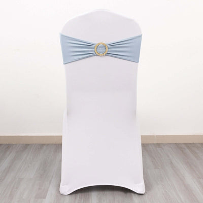 Blue chair cover with decorative ring detail on a plain white backdrop.