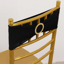 5 Pack Black Spandex Chair Sashes with Gold Rhinestone Buckles, Elegant Stretch Chair Bands