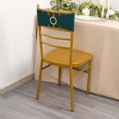 Gold bamboo chair with green sash, positioned near a dining table.