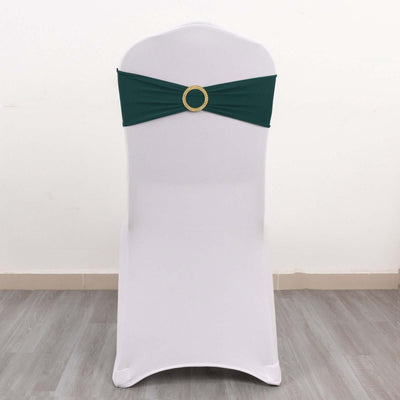 Green chair sash with decorative buckle for event decor.