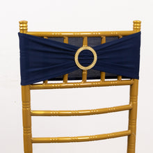 5 Pack Navy Blue Spandex Chair Sashes with Gold Rhinestone Buckles, Elegant Stretch Chair Bands