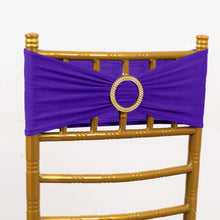 5 Pack Purple Spandex Chair Sashes with Gold Rhinestone Buckles, Elegant Stretch Chair Bands
