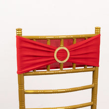 5 Pack Red Spandex Chair Sashes with Gold Rhinestone Buckles, Elegant Stretch Chair Bands and Slide 