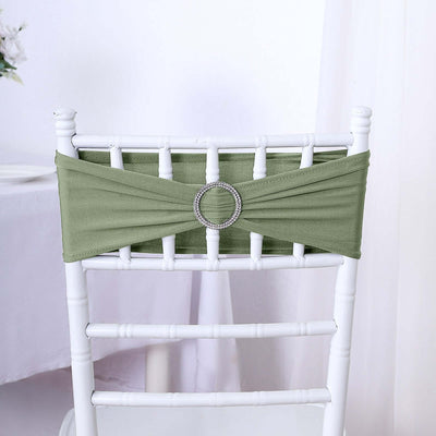 Green chair sash with a decorative rhinestone buckle