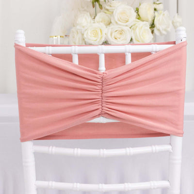 Pink chair sash with ruched design for event decor.