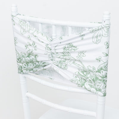 Floral chair cover with green botanical design on white background
