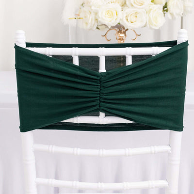 Green ruched chair sash on a white chiavari chair.