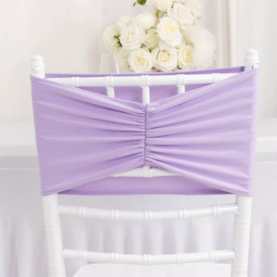 Lavender chair sash with gathered design on a white chair