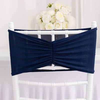 Navy chair sash draped elegantly on a white chiavari chair