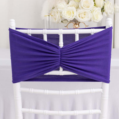 Purple chair sash with gathered detail for elegant event decor.
