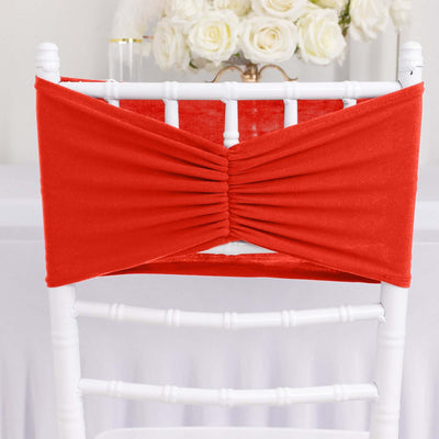 Red chair sash with ruched design, perfect for event decor.