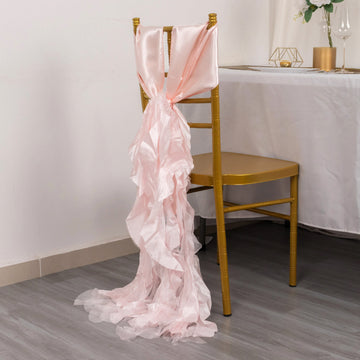 Add a Touch of Sophistication with Blush Curly Willow Chiffon Satin Chair Sashes