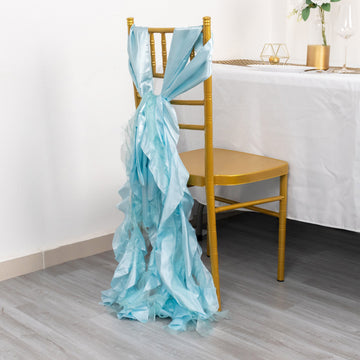 Light Blue Curly Willow Chiffon Satin Chair Sashes - The Perfect Wedding and Party Accessories