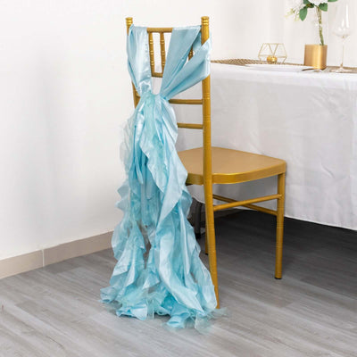 Light blue chair sash draped elegantly over a gold chiavari chair.