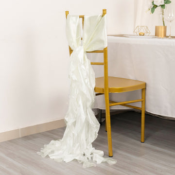 Add Elegance and Charm with Ivory Curly Willow Chiffon Satin Chair Sashes