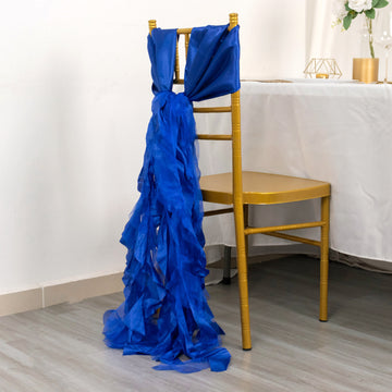 Unleash Your Creativity with Royal Blue Curly Willow Chiffon Satin Chair Sashes