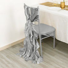 5 Pack Silver Curly Willow Chiffon Satin Chair Sashes